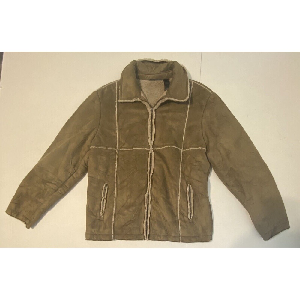 DKNY Active Womens Faux Suede Sherpa Lined Jacket Coat-Sz Large